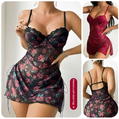 Multi-color Lace-trimmed Drawstring Sexy Slip Dress