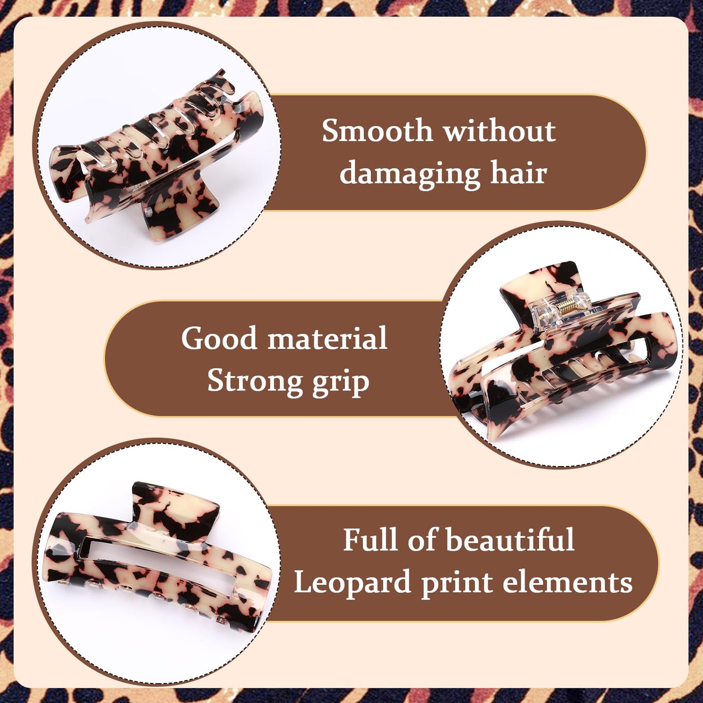 4Pcs Tortoise Hair Claw Clips, Acetate Hair Claw Clip Acrylic French Hair Banana Barrettes Jaw Clips, Stylish Hair Accessories For Women 3.15 Inch Fashion Strong Hold For Thick Thin Hair,442-9838-G14