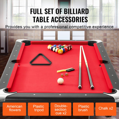Billiards Table, 192 Cm Pool Table, Portable Foldable Space-Saving Table, Billiard Table Set Includes Balls, Cues, Chalks And Brush, Black With Red Cloth, Perfect For Family Game Room Kid Adult