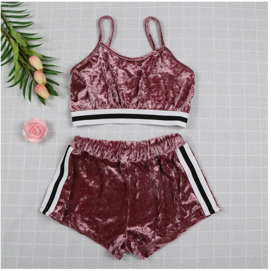 Gold Velvet Sling Hip Fashion Two-Piece Set