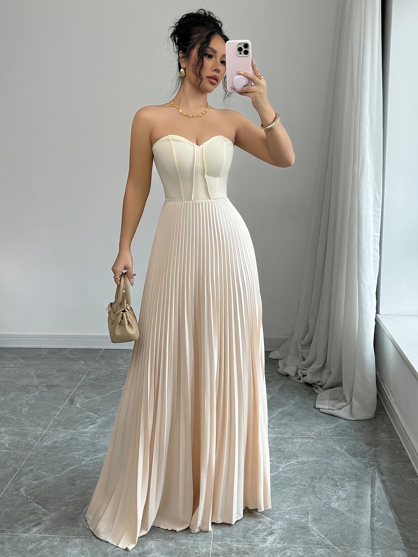 Women's French Tube Top Solid Color Waist Tight Elegant Dress