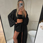 Satin Crop Top Shorts And Robe Three-piece Set
