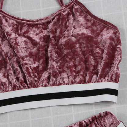 Gold Velvet Sling Hip Fashion Two-Piece Set