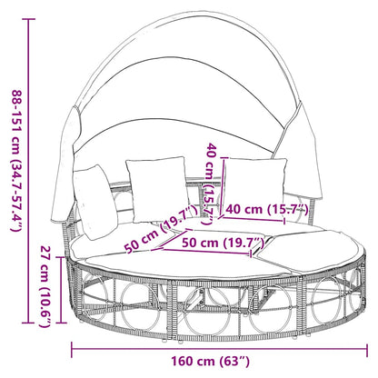 Outdoor Lounge Bed with Canopy and Cushions, Poly Rattan