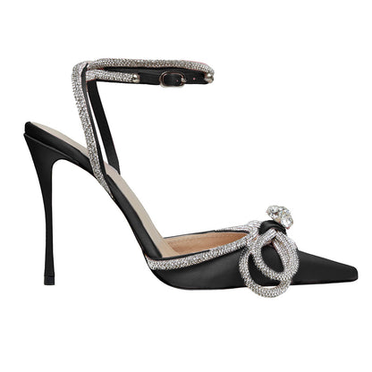 Spring And Autumn Fairy Style Bowknot Rhinestone Satin High Heels