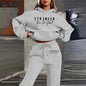 Women's Solid 2-Piece Set Letter Print Hoodie With Pocket & Drawstring Jogger Pants Casual Tracksuit