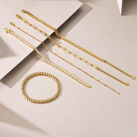 S925 Silver Gold Fashion 5-piece Stacked Bracelet