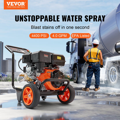 Gas Pressure Washer, 4400 PSI 4.0 GPM, Gas Powered Pressure Washer With Copper Pump, Spray Gun And Extension Wand, 5 Quick Connect Nozzles, For Cleaning Cars, Homes, Driveways, Patios