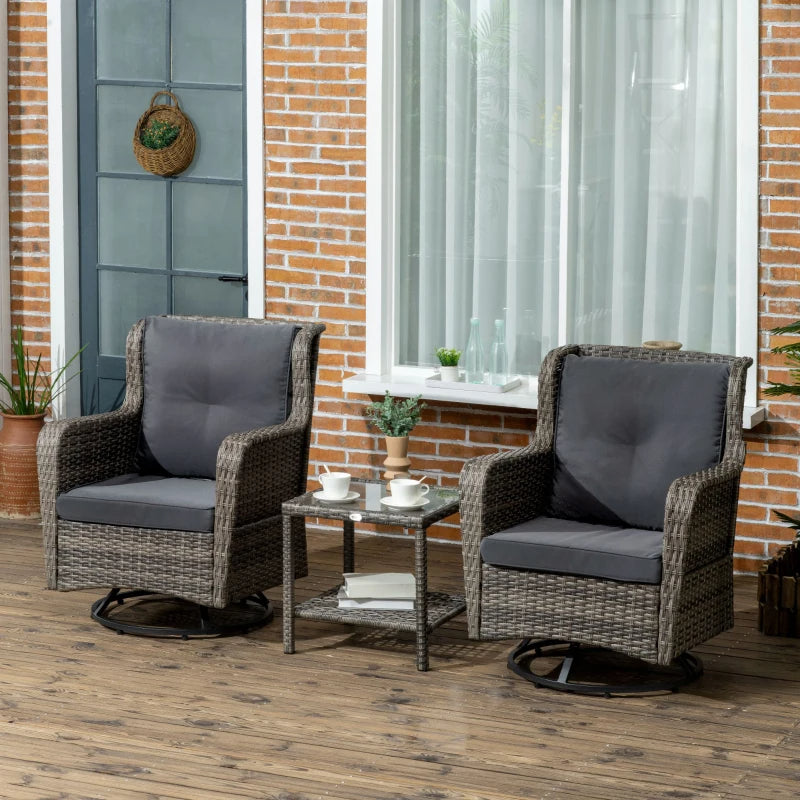 Patio Bistro Set, Porch Furniture With 360 Rotation & Rocking Function,, Gray