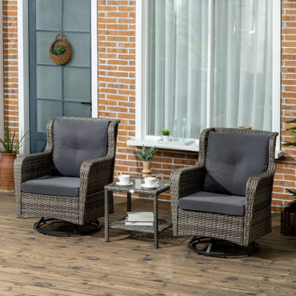 Patio Bistro Set, Porch Furniture With 360 Rotation & Rocking Function,, Gray
