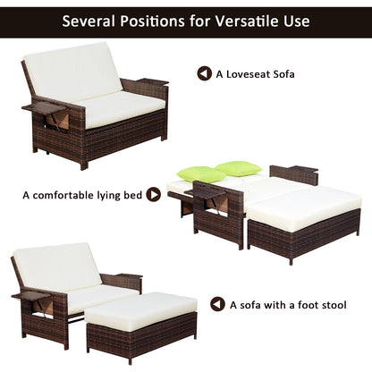 Rattan Sun Lounger 2 Seater Day Bed-Brown