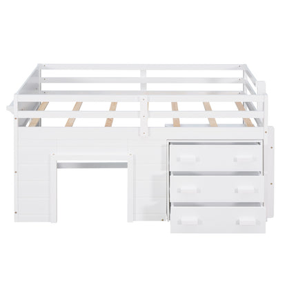 Twin Size Loft Bed With Cabinet And Shelf - White