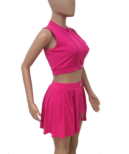 Summer European And American Women's Clothing Sleeveless Clinch Decorative Short Culottes Two-piece Set
