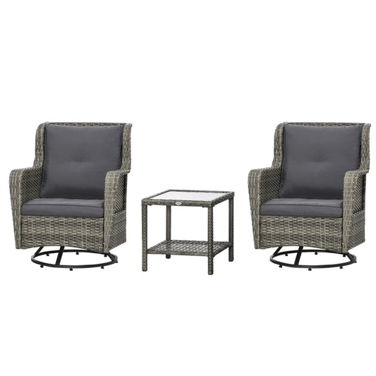 Patio Bistro Set, Porch Furniture With 360 Rotation & Rocking Function,, Gray