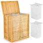 Bamboo Laundry Basket With Lid - Foldable Laundry Basket With 2 Sections Of Removable Lined Pockets For Bathroom, Bedroom And Laundry