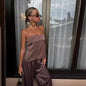 Urban Leisure Solid Color Fashion Graceful Tube Top Satin Suit