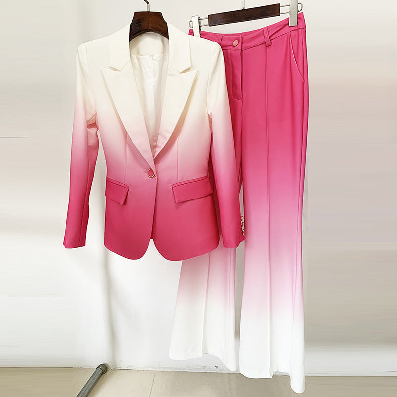Temperament Gradient Color Slim Flared Pants Suit