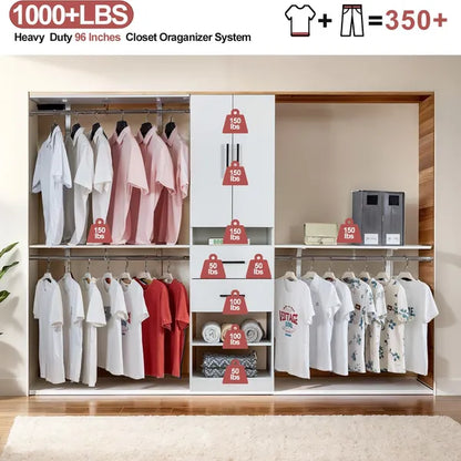Closet Organizer System, Closet Organizers With Clothing Racks For Hanging Clothes, Closet System With Drawers ,Walk In Closet Organizers And Storage With Shelves, Walk In Closet System