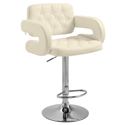PU Leather Upholstered Swivel Bar Stool, Height Adjustable With Back, Armrest, Footrest, Beige