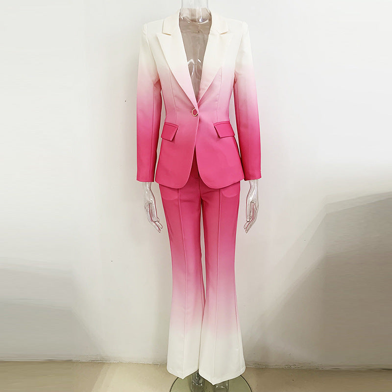 Temperament Gradient Color Slim Flared Pants Suit