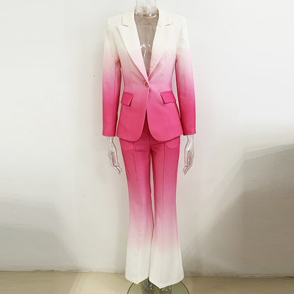 Temperament Gradient Color Slim Flared Pants Suit