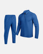Men's Solid-Colored Waffle-Texture Top With Zipper And Lapel Plus Long Pants All-Season Casual Suit