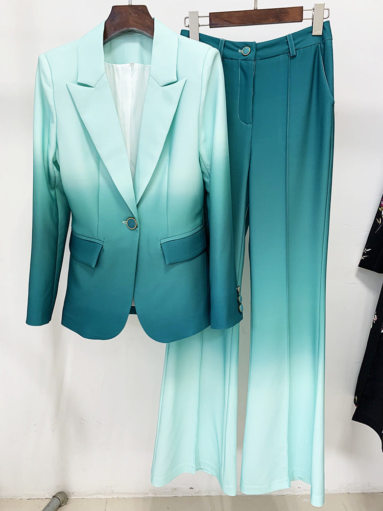 Temperament Gradient Color Slim Flared Pants Suit