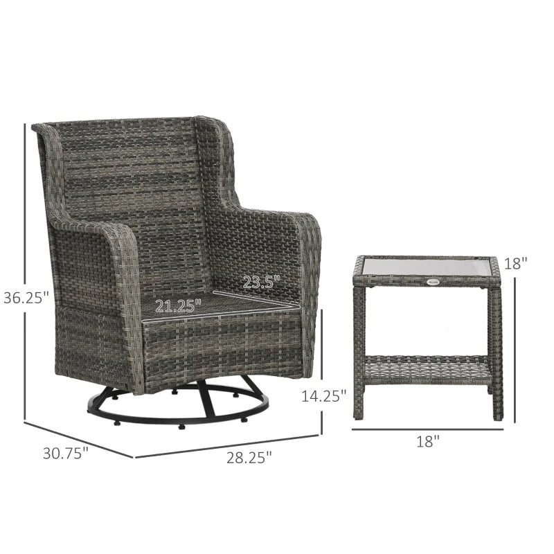 Patio Bistro Set, Porch Furniture With 360 Rotation & Rocking Function,, Gray