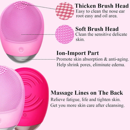 High Frequency Vibration Silicone Facial Cleansing Brush USB Rechargeable Electric Waterproof Silicone Facial Cleanser Thanksgiving Gift Christmas Gift Unisex