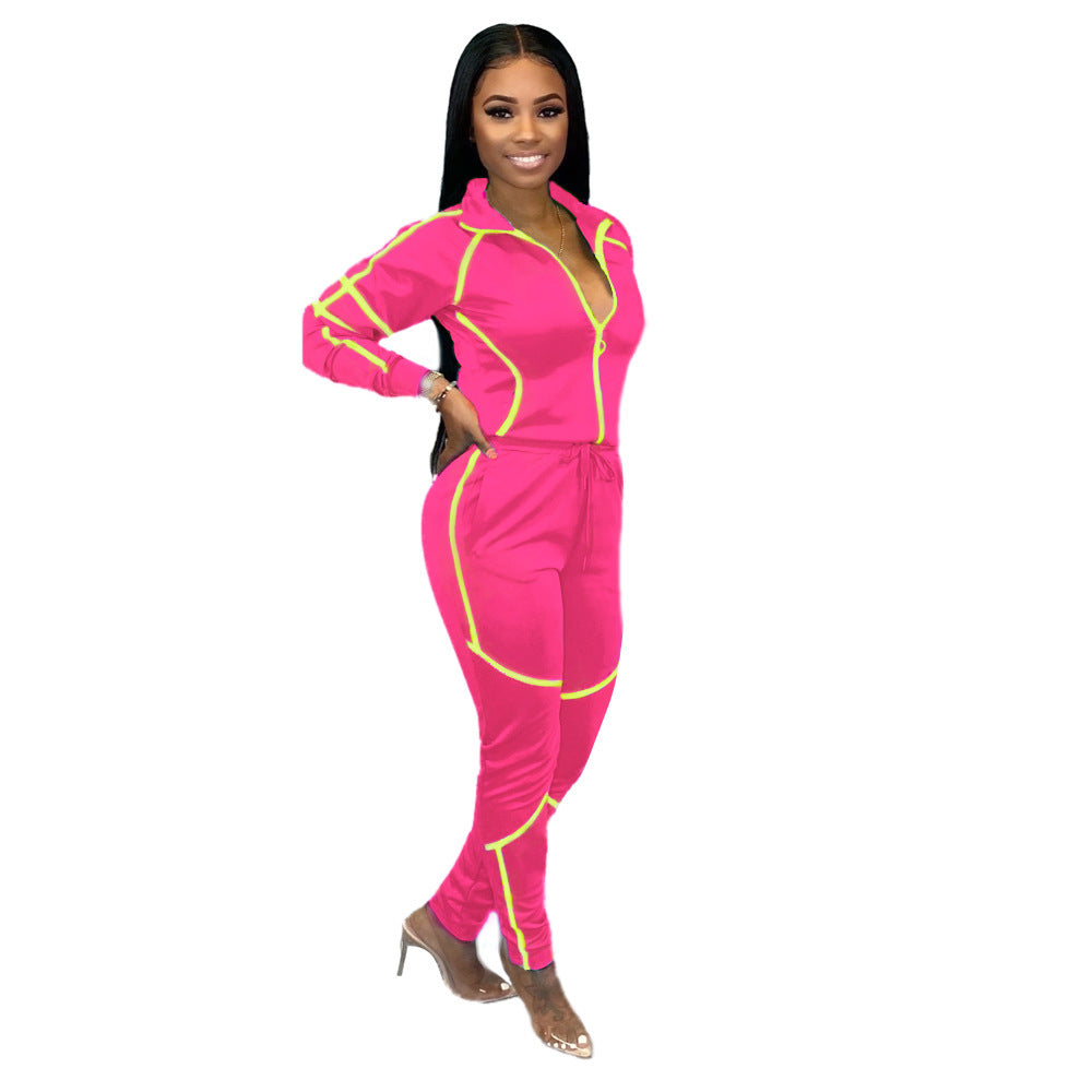 Women's stitching long sleeve suit