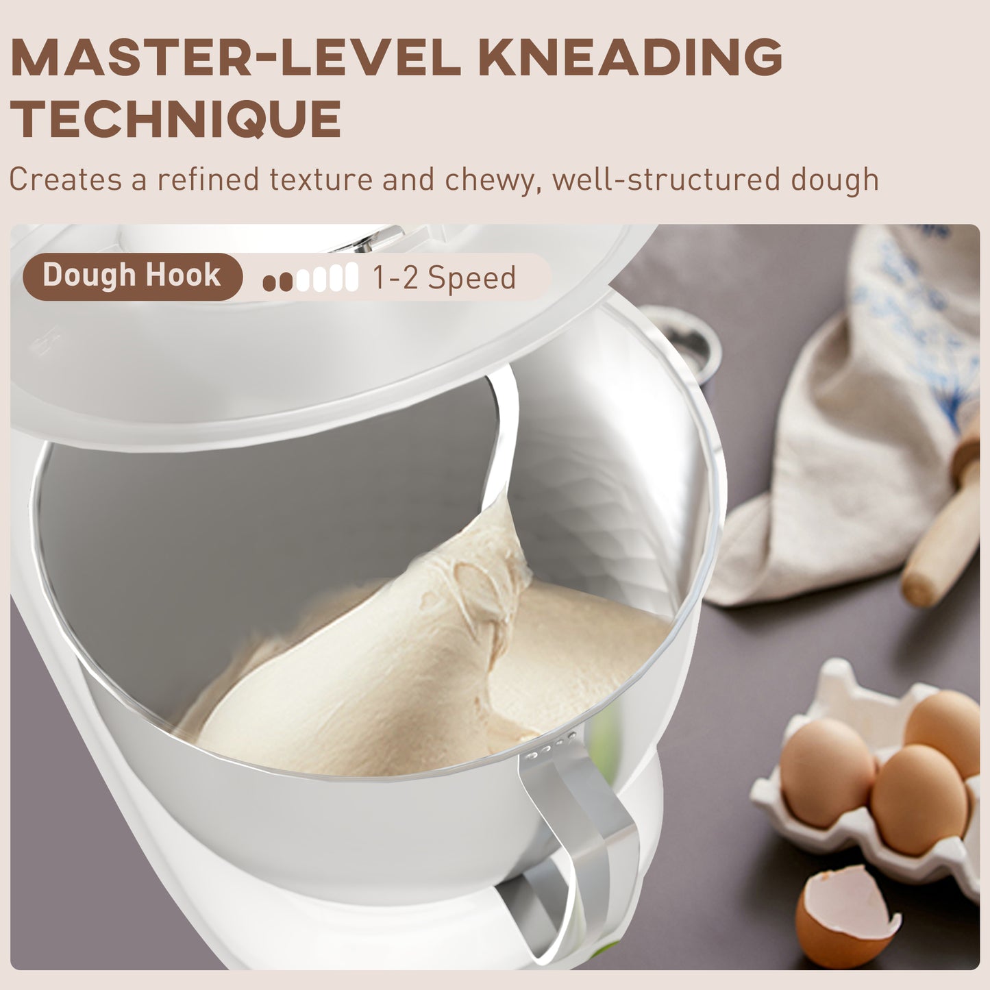 1300W Kitchen Stand Mixer, With Accessories - White