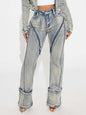 New Fashionable And Sexy Women's High Elasticity Washed Zipper Denim Pants