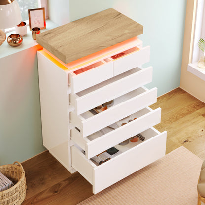 Chest Of Drawers,High-gloss Sideboard Cabinet With 6 Drawers,Storage With RGB LED App-controlled,Multi-purpose Cabinet For Living Room And Bedroom, 115 X 73 X 39 Cm, White