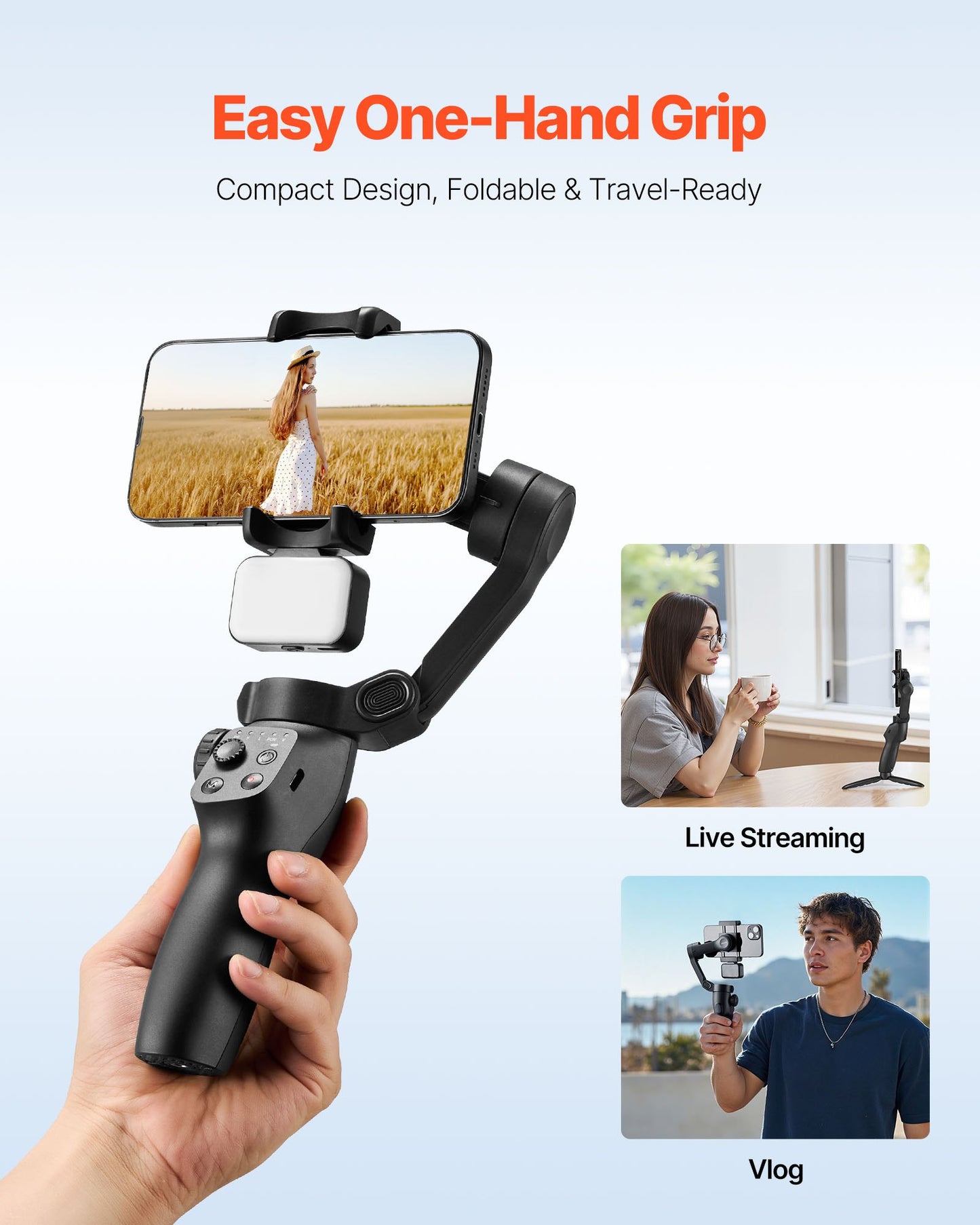 3-Axis Phone Gimbal Stabilizer For Smartphone Android IPhone With Fill Light