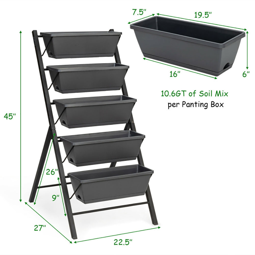 5-Tier Raised Garden Bed With Water Drainage For Flowers Vegetables
