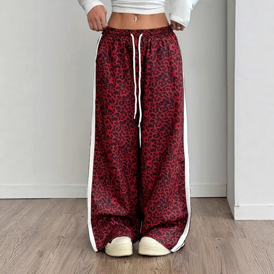 Stylish Leopard-print Patchwork Wide-leg Pants With A Relaxed Flowy Fit