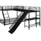 L-Shaped Twin Full Bunk Bed With Loft, Desk  Slide, Black