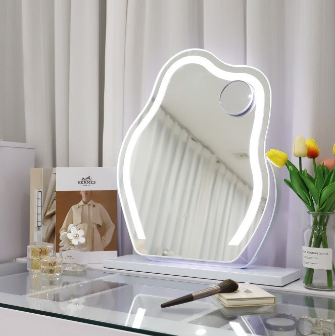 Vanity Makeup Cloud LED Mirror With Lights Strip Smart Control Wall Mount Decor Glass Hanging Removable