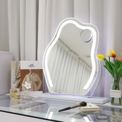 Vanity Makeup Cloud LED Mirror With Lights Strip Smart Control Wall Mount Decor Glass Hanging Removable