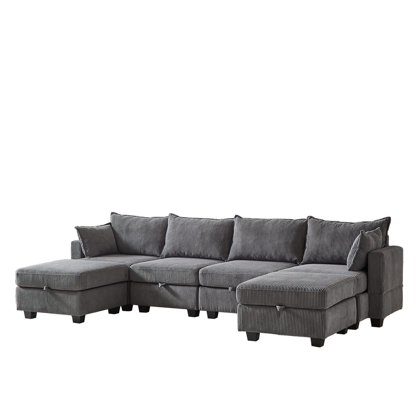 113.5' Modular Sectiona Corduroy Sofa, Sectional Couches For Living Room U Shaped Sectional Couch With Storage Ottoman, 6 Seats Convertible Sectionals With Chaise
