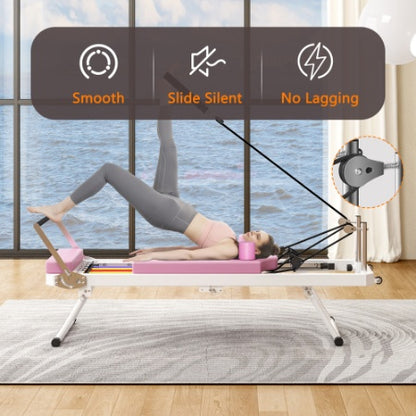 Pilates Reformer Machine For Home Gym Workout, Foldable Pilates Equipment With High Strength Alloy Springs For Beginners, Up To 330lbs