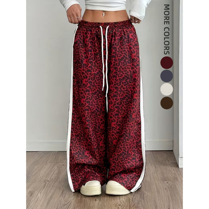 Stylish Leopard-print Patchwork Wide-leg Pants With A Relaxed Flowy Fit