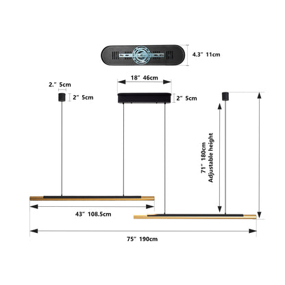 75-inch Modern Black And Gold LED Pendant Light, Adjustable Hanging Light For Dining Room, Kitchen, Living Room Sleek Dual Tube Design