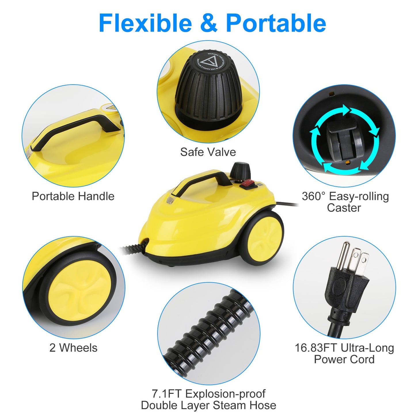 1Pc 1800W Steam Cleaning Machine With Wheels High Temperature And Pressure Steamer Cleaner With 2L Water Tank Stepless Steam Control 15 Accessories