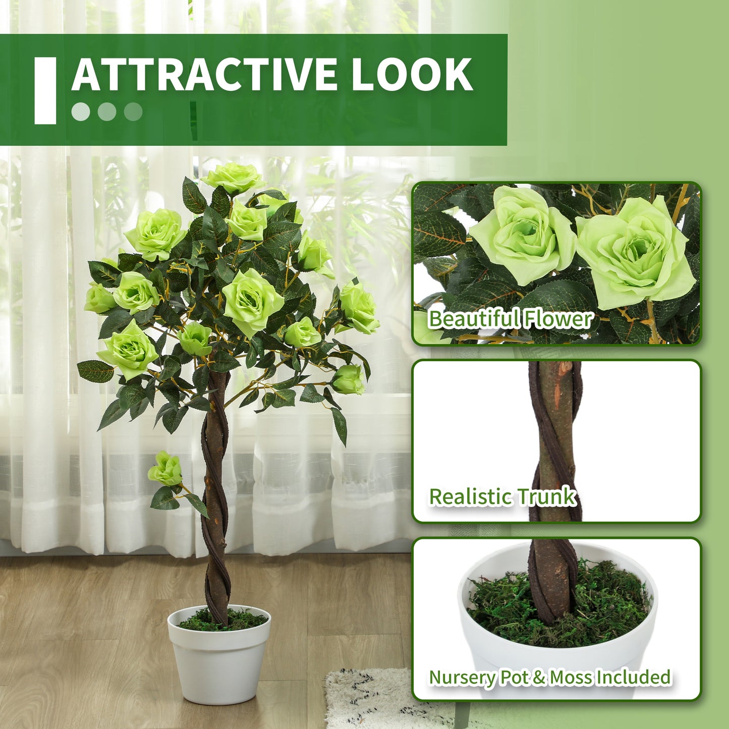 Set Of Two Faux Rose Trees - Green