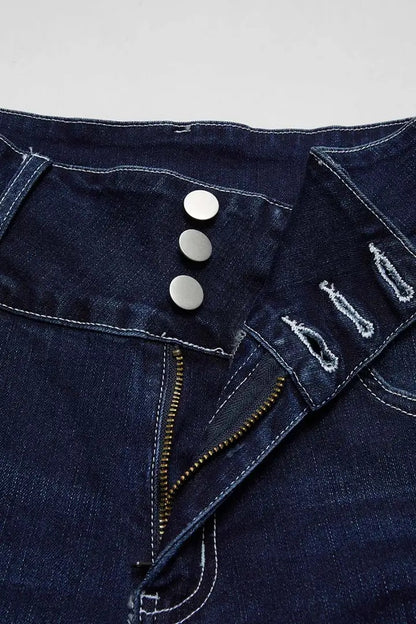 Women's Ripped Wide Leg Jeans, High Waisted Flare Fit With Distressed Details And Button Fly, Casual Stretch Denim Pants