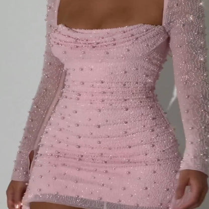 Party Women's Beaded Design Slim-fit Sheath Dress