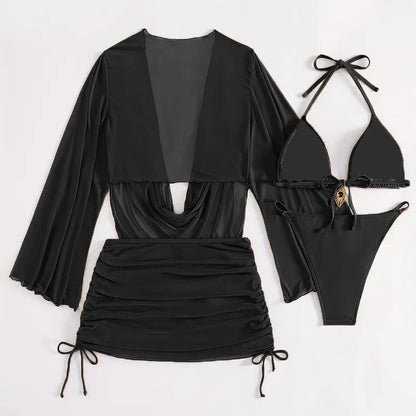European And American Women's Sexy Blouse Lace-up Bikini Suit