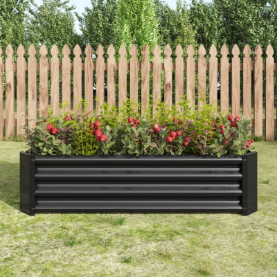 Metal Raised Garden Bed, Rectangle Raised Planter 4x2x1ft For Flowers Plants, Vegetables Herb Silver