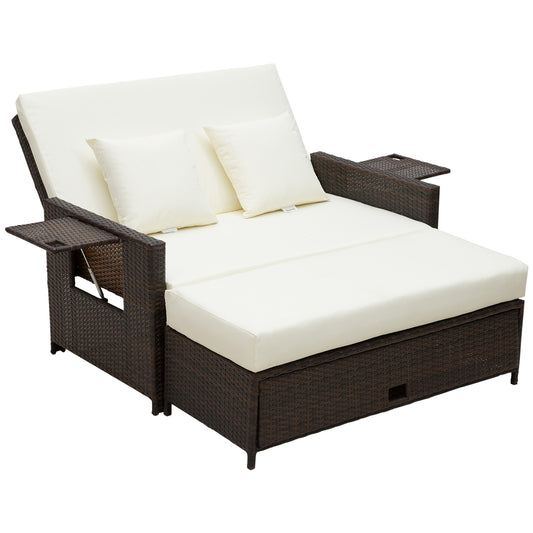 Rattan Sun Lounger 2 Seater Day Bed-Brown